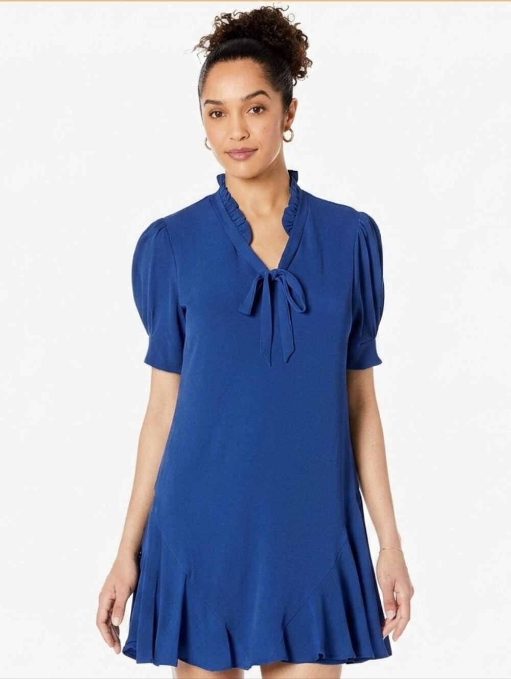 CeCe Cobalt Blue Tie-Neck Mini Dress with Puff Detailing Size XS
